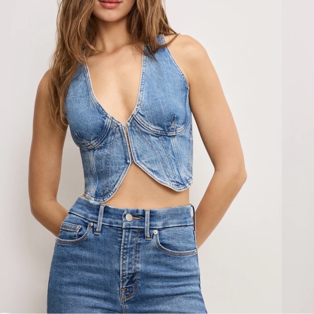 Good American Light Blue Denim Crop Top